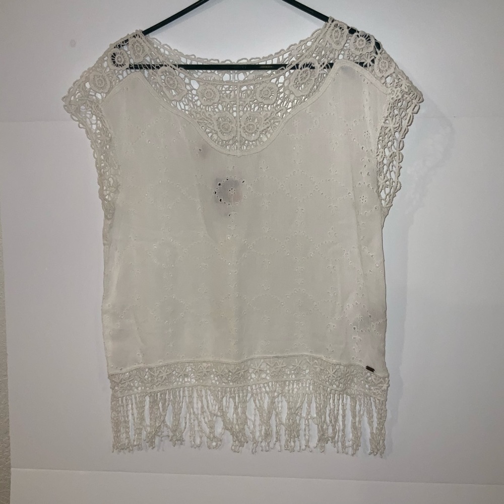 Woman’s Eyelet White Lace Blouse/ Size: M